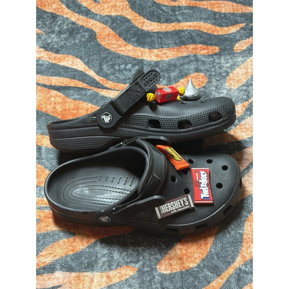 Crocs Classic Adjustable SR Clog Black Size W8 With (6) Charms - Picture 3 of 9